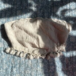 Cream Tassel Trim Tube Top